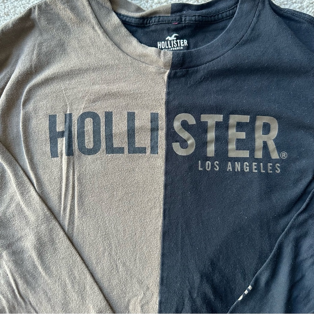 Hollister XS Oversized Half Black Half Brown Long Sleeve Tee - Picture 3 of 7